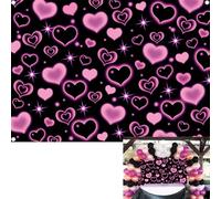 Pink Heart 2000s Backdrop Pink and Black Sweet Y2K Photography Background Valentines Day Early 2000s Party Photo Banner Props (7x5FT(84x60 inch))