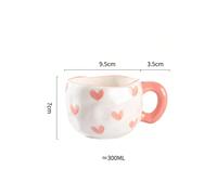 (Pink heart, 301-400ml) 300ML Cute Hand Pinched Irregular Ceramic mug Flower Heart Pattern Coffee Cup Breakfast Milk tea cups Gift For Kids Girls