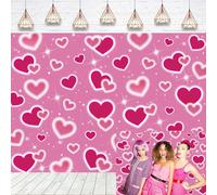 Pink Heart Backdrop for Photography Early 2000s Glitter Heart Romantic Valentine Day Party Background Sweet 16th 18th Birthday Banner Wedding Bridal Shower Decor Photo Booth Props (Pink, 7X5FT)
