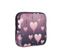 Pink Heart Balloon Sanitary Napkin Storage Bag Period Pouch, Discreet Sanitary Towel Holder Valentine Romantic Portable Feminine Pad Organiser for Women, Teen Girls, Travel & School