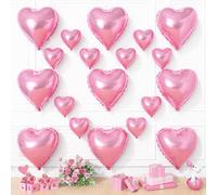 Pink Heart Balloons, 19PCS Pink Heart Shape Balloons, 18Inch with 10Inch pink Helium Foil Balloon Love Balloon for Girls Birthday Marriage Wedding Engagement Party Anniversary Decoration