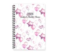 Pink Heart Balloons 2026 Planner Diary A5 To Do List Notebook 2026 Planner Daily Mens Diary And for Homework Week To View Monthly Year with Dotted Line Note Page Slim