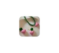 Pink Heart Beaded Necklace Earrings Set, Sweet Heart Dangle Earrings Fashionable Earring Jewelry for Woman