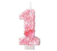 Pink Heart Birthday Candles Number 1 Glitter Sequins Number Candles with Heart Decor Cake Candles for Girls Women Wedding Anniversary Celebration Party Supplies
