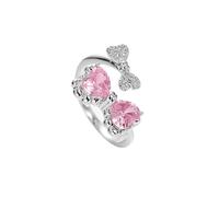 Pink Heart Bow Statement Wrap Ring for Women Crystal CZ Love Hearts Bowknot Open Adjustable Promise Wedding Engagement Rings Comfort Fit Dainty Stacking Finger Band Delicate Jewelry for Bride Daughter
