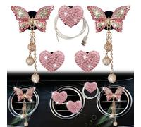 Pink Heart & Butterfly Air Vent Clips, 4 Pcs Bling Heart & Butterfly Air Fresheners Vents Clips Diamond Car Interior Decor Bling Cute Pink Car Accessories Decoration for Women + Heart Mask Hook