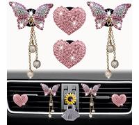 Pink Heart & Butterfly Pandent Air Vent Clips, 4 Pcs Bling Heart Car Air Fresheners Vents Clips Diamond Car Interior Decor Bling Cute Car Accessories Car Decoration for Women +Sunflower Mask Hook
