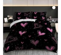 Pink Heart Duvet Cover King Sets 3D Printed Microfiber Starry Sky Black Bedding Set Ultra-Soft Quilt Cover 240 x 220 cm with Zipper Closure and 2 Pillowcases 50x75 cm a.1204