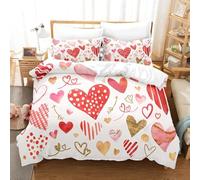 Pink Heart Duvet Cover Sets Double 3D Printed Microfiber Cartoon Geometry Bedding Set Ultra-Soft Quilt Cover 200 x 200 cm with Zipper Closure and 2 Pillowcases 50x75 cm a.615