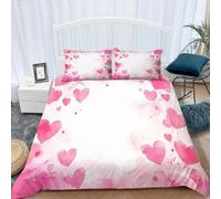 Pink Heart Duvet Cover Sets Single 3D Printed Microfiber Romantic Cartoons Bedding Set Ultra-Soft Quilt Cover 150 x 200 cm with Zipper Closure and 2 Pillowcases 50x75 cm a.8