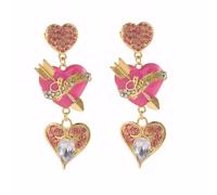 Pink Heart Earrings for Women Gold Silver Rhinestone Drop Dangle Earrings Valentines Day Earrings Unique 3 Linked Pink Heart Dangle Earrings for Women for Her friend Wife Jewelry Gift, Zinc, No