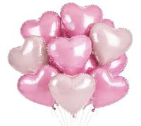 Pink Heart Foil Balloons, 12Pcs 18 Inch Helium Supported Self Sealing Valentines Balloons for Valentine's Day Wedding Birthday Anniversary Bachelorette Party Supplies
