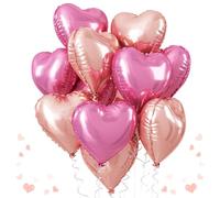 Pink Heart Foil Balloons, 18 Inch Large Pearl Pink and Rose Gold Helium Balloon, Light Champagne Rosa Heart Shape Mylar Balloons for Girls Women Princess Birthday Wedding Baby Shower Valentines Day