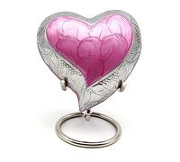 Pink Heart Keepsake Urn - Mini Ash Urn Small Handcrafted Cremation Urn for Ashes - Tribute to Your Loved One - Perfect for Adults & Infants with Free Premium Velvet Box & Display Stand (Pink)