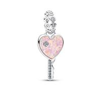 Pink Heart Key Charm 925 Silver Charm Compatible with Pandora Charms, Trollbeads, Chamilia, Biagi and Many Other UK Charm Bracelets.