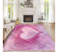 Pink Heart Large Living Room Rugs 200x300 cm, Washable Pink Watercolor Cute Girly Area Rug for Bedroom, Soft Low Pile Non Slip Flannel Printed Carpets, Home Decor ZY&L16