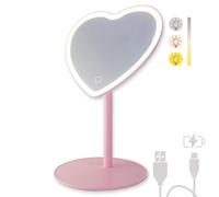 Pink Heart Mirror with Lights for Makeup Desk. Heart Shaped Mirror for Pink Room Decor. Pink Mirror for Dresser, Aesthetic Mirror with Lighting, Heart Vanity Mirror for Makeup and Beauty Routine.