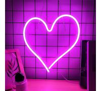 Pink Heart Neon Signs Lights - Simple Installation, 13.3 x 12.6 Inch, USB Powered, Love LED Neon Light Wall Decorations for Christmas, Wedding, Birthday, Living Room, Bar, Party