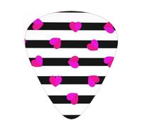 Pink Heart On Black Line,12 Pcs Guitar Pick,3 Different Thickness Plectrums for Acoustic Guitar Bass Ukulele (0.46mm 0.96mm 0.71mm)