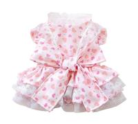 Pink Heart Pattern Tiered Pet Dress With Decorative Bowknot, Sweet Ruffled Outfit Ideal For Tiny Breeds, Pomeranian, Pups & Small Kittens