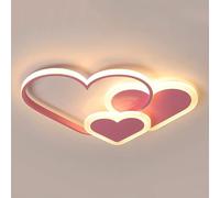 Pink Heart Shaped Ceiling Lamp 3000-6000K Dimmable Ceiling Lights Iron Lamp Body Acrylic Lampshade Cute Children's Room Decorative Ceiling Light Fixture Modern LED Close to Ceiling Chandelier (Steple