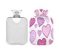 Pink Heart-Shaped Leopard Print Cute hot Water Bottle with Soft Cover 2L Water Bags for Arthritis Pain Relief Bolsa de agua Caliente para el Dolor