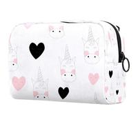 Pink Heart Shy Unicorn Cosmetic Bag for Women, Travel Toiletries Bags Large Makeup Handy Pouch Organiser Bag with Zipper