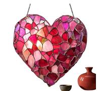 Pink Heart Solar Garden Light,Pink Hea-rt Sun Catcher,Pi-nk He-art Suncatchers for Windows,Stained Heart Glass Wall Decoration,Colourful Solar Light Garden Hanging Ornaments,Stained Glass Suncatcher