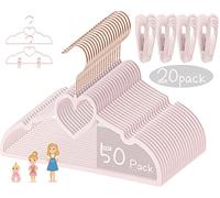 Pink Heart Velvet Baby Hangers - 50pack 13inch Toddler Hangers with 20pcs Clips, Premium Velvet Strong and Durable Baby Clothes Hangers Without Slipping, Ultra Slim and Stackable Space Saving