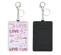 Pink Hearts Access Card Holder with Key Chain Bus Pass Holder for Men Women with 2 Card Slots Slim Wallet for Nurse Teacher Student Meal Bank Credit Cards Daily Use Nurse Essentials