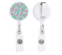 Pink Hearts and Green Leaves on Light Mint Retractable Badge Holder Reel Clip ID Card Holder for Doctor Nurse Student Office Worker