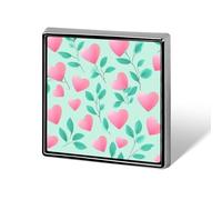 Pink Hearts And Green Leaves on Light Mint Unisex Brooches & Pins Square Lightweight Lapel Badge Jewelry for Clothing Shawl Hat