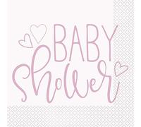 Pink Hearts Baby Shower Luncheon Napkins (16cm) - Charming Design & Extra Absorbent - Ideal for Celebration - 16ct
