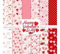 Pink Hearts Scrapbook Paper Pad - 24 Sheets 12in Valentine Sweet Decorative Patterns Designed Collage Material for Journals Folded Cardstock DIY Crafts Origami Gift Wrapping Supplies