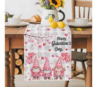 Pink Hearts Sweet Gnome Gray Buffalo Table Runner 70 Inches Long,Table Runners Kitchen Dining Tablesation for Home Party, Happy Galentine's DayTables Runner for Home Party Wedding Dresser Scarf