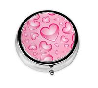 Pink Hearts This Small, Round, Three-Compartment Travel Pill Box is Perfect for Storing Daily medications, Vitamins, and on-The-go.
