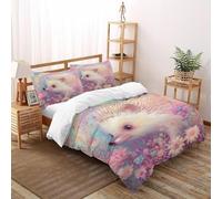 Pink Hedgehog Bedding Set Theme Bedspread Animal Themes Duvet Cover Set Microfiber Quilt Cover Universal for All Seasons Pillowcase Double（200x200cm）