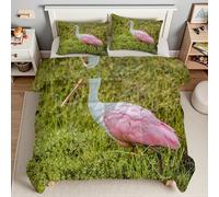 Pink Heron Single Duvet Grass Single Quilt 7.5 Tog Lightweight Soft Comforter Set, All Seasons Reversible Coverless Microfiber Duvet with 2 Pillowcases Machine WashableT1088