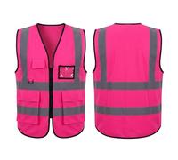 Pink Hi Vis Vest with Pockets - High Visibility Safety Vest for Women & Adults, Lightweight Breathable Hi Viz Vest for Running Cycling Work, Reflective Clothing for Night Safety
