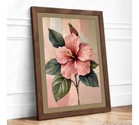 Pink Hibiscus Botanical Framed Wall Art Print A3 Walnut