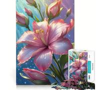 Pink Hibiscus Flower with Water Droplets 1000 Piece Jigsaw Puzzles for Adults Smart Reason Toy Quiet Fun Smooth Edge Festival Gift (38x26cm)