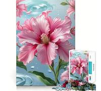Pink Hibiscus Flower with Water Droplets 1000 Pieces Jigsaw Puzzles for Teenagers Solid Logic Toy Peaceful Fun Precision Cut Amazing Present (38x52cm)