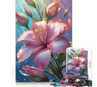Pink Hibiscus Flower with Water Droplets Puzzle for Teenagers 1000 Pieces Mind Exercise Toy Gentle Relax Design Assembly Xmas Surprise (50x75cm)
