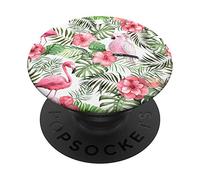 Pink Hibiscus Flowers Flamingos Tropical Leaves Pattern PopSockets Grip and Stand for Phones and Tablets