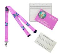 Pink Hidden Disability Lanyard with Butterfly Symbol - from Quantum Leap | Includes Waterproof Zip Lock Pocket & Printed Hidden Disability Card