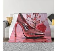Pink High Heeled Shoes Butterfly Blankets for Couch Soft Fleece Throw Blanket Luxury Flannel Lap Blanket Gifts Lightweight Air Conditioning Blankets Fuzzy Cozy Throws for All Seasons