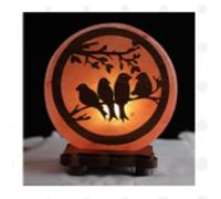 Pink Hill Round Lamp with Wooden Scenery Background Himalayan Salt Lamp 3-4 kg (Four Birds)