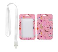 Pink Hippos and Tiny Hearts ID Card Holder with White Lanyard, ID Holders, Vertical Cards Protector for Driver, Vertical Name Badges Protector for Men, Nurse Essentials Work Teacher Stuff