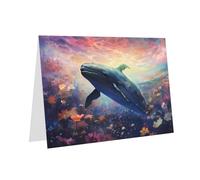 Pink Holiday greeting check blank card and pearl beautiful blank note block VVXBHGR Flowers dancing with whales Pattern