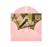 Pink Holiday greeting check blank card and pearl beautiful blank note block VVXBHGR Swallow on the vine Pattern